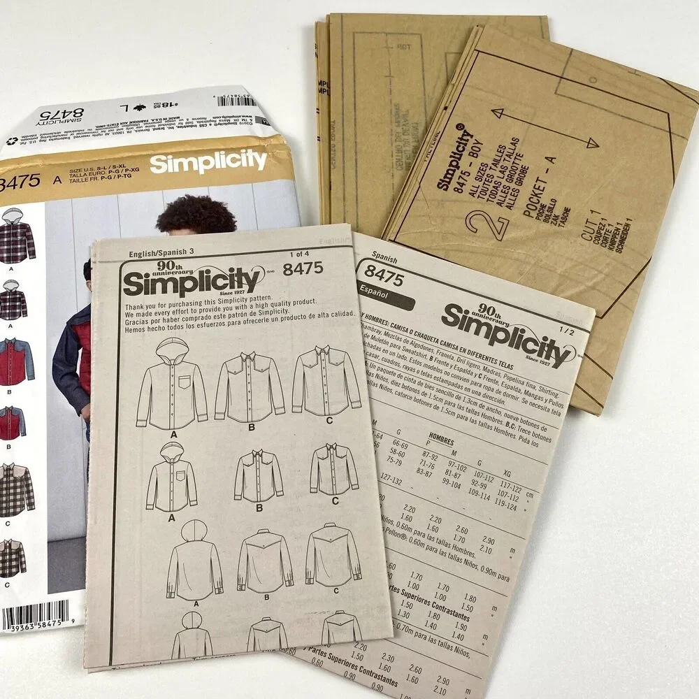 Simplicity 8475 SHACKETS Shirt Jackets Sewing Patterns Boys S-L & Men S-XL UNCUT